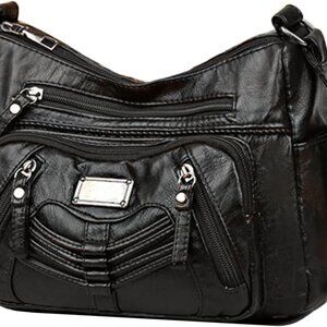 Women’s Faux Leather Crossbody Bag Multi Pocket Waterproof Shoulder Purse